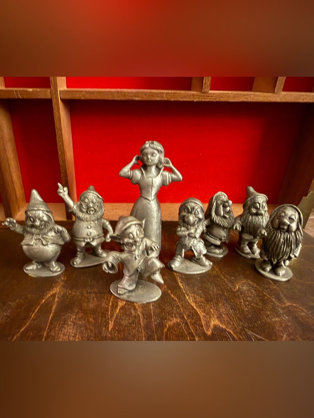 Snow White 7 dwarfs rare vintage Hudson pewter trinket trinkets printer tray MCM